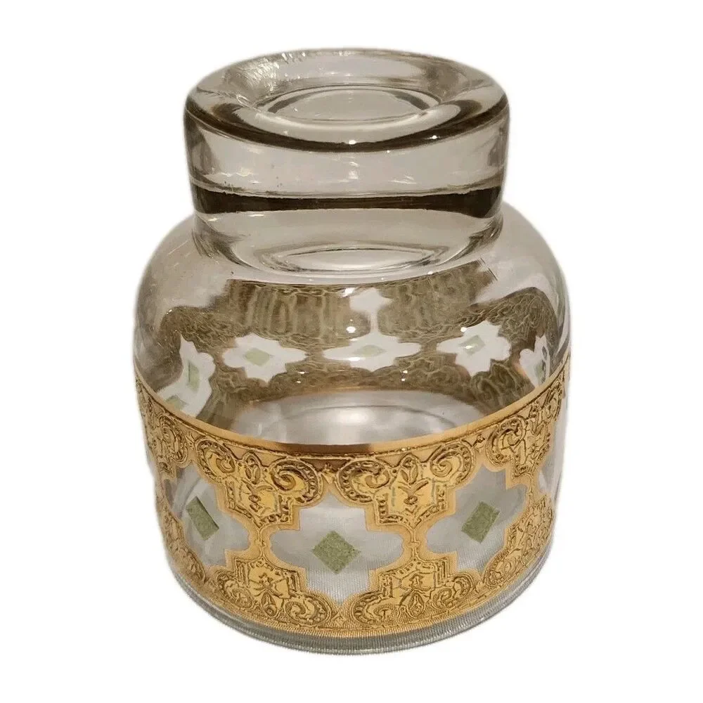 Vintage Culver Valencia 22K Gold 6 Glass Ice Bucket Caddy Set MCM 1960s